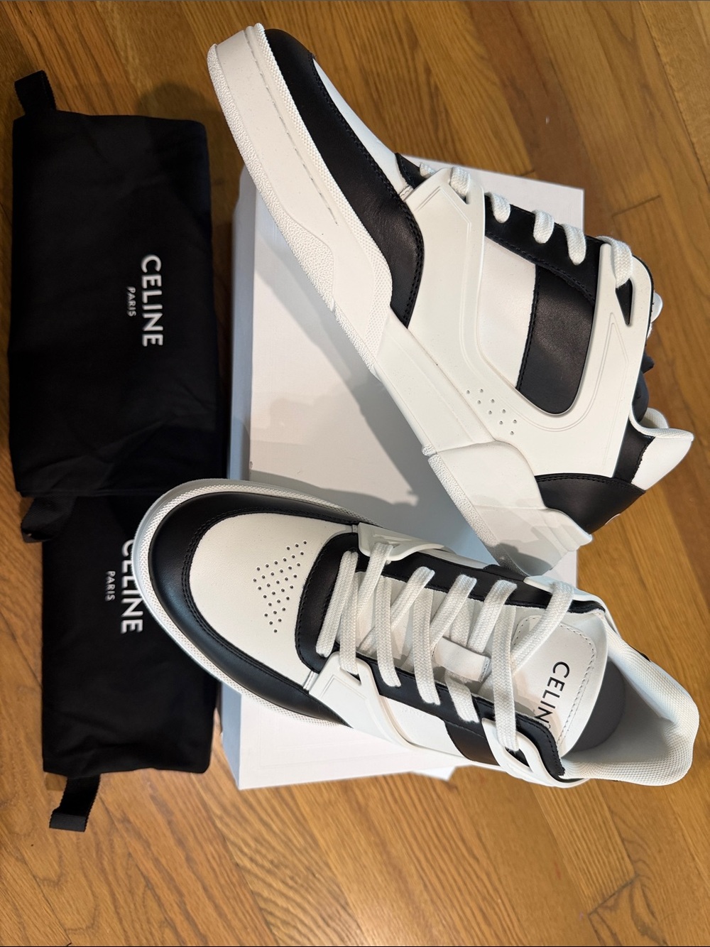 Celine White and Black Low-Top Leather Sneakers